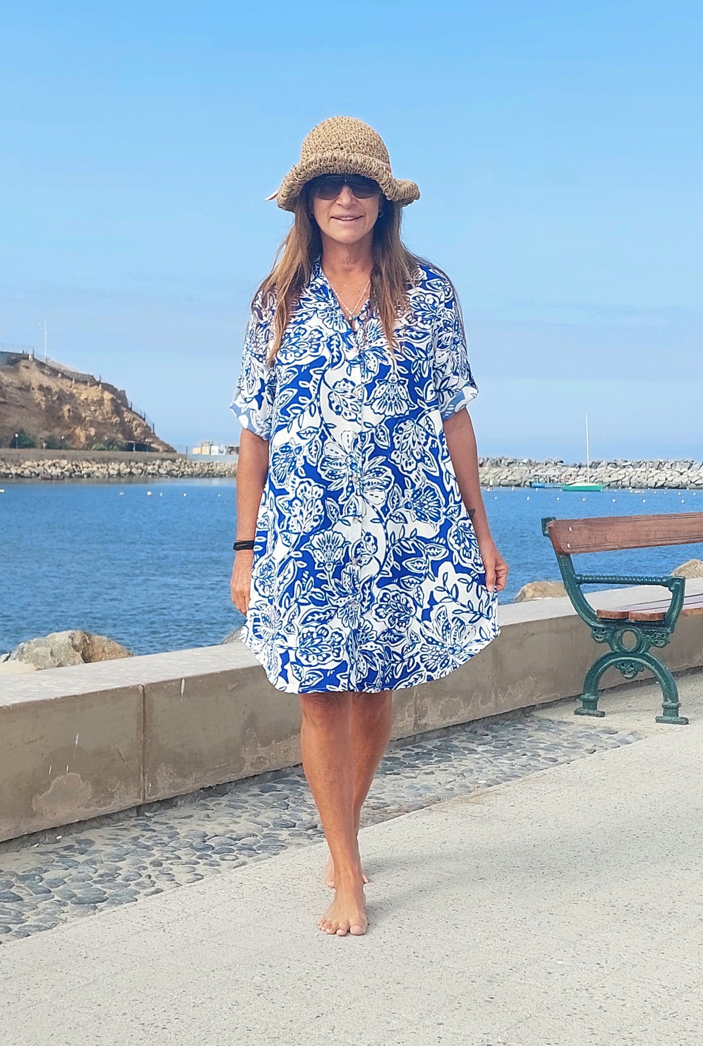 Camisero Mariel / Azulino flores blancas