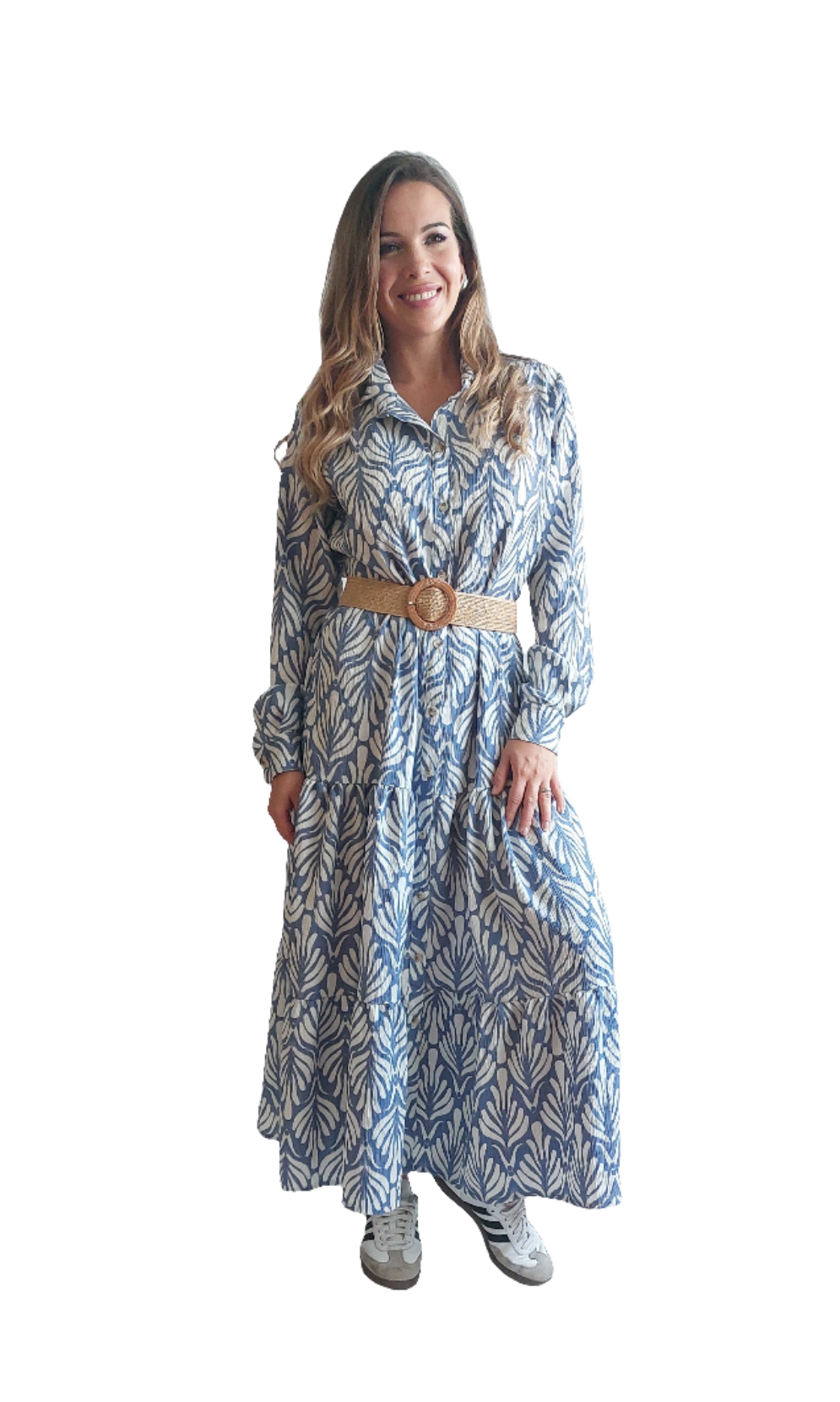 Vestido Rafaella | Celeste y blanco