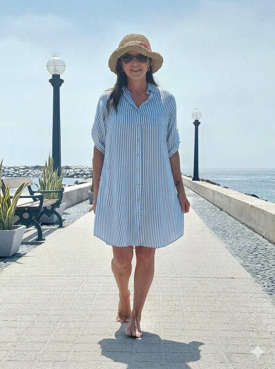 Camisero Mariel / Rayas blanco y celeste