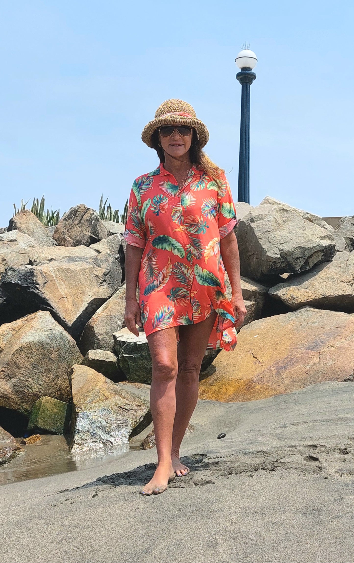 Camisero Mariel / Coral con hojas