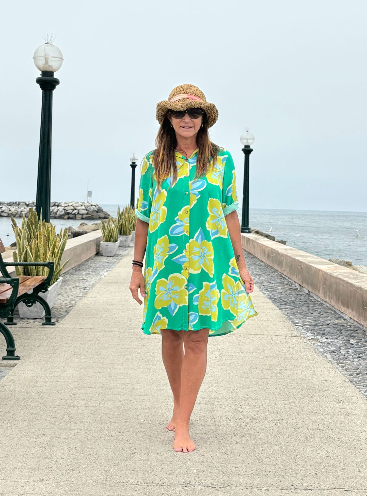 Camisero Mariel / Verde con flores limón