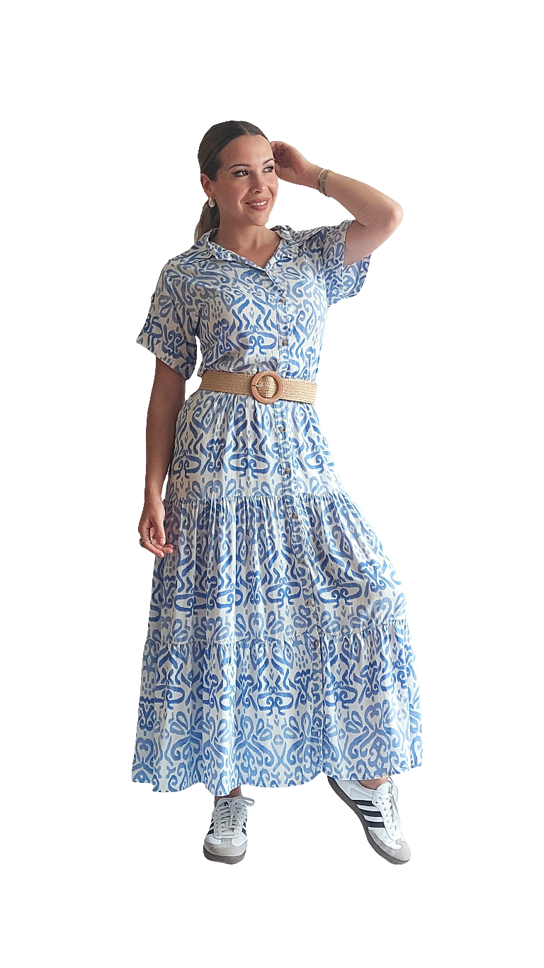 Vestido Isabella | Blanco con celeste