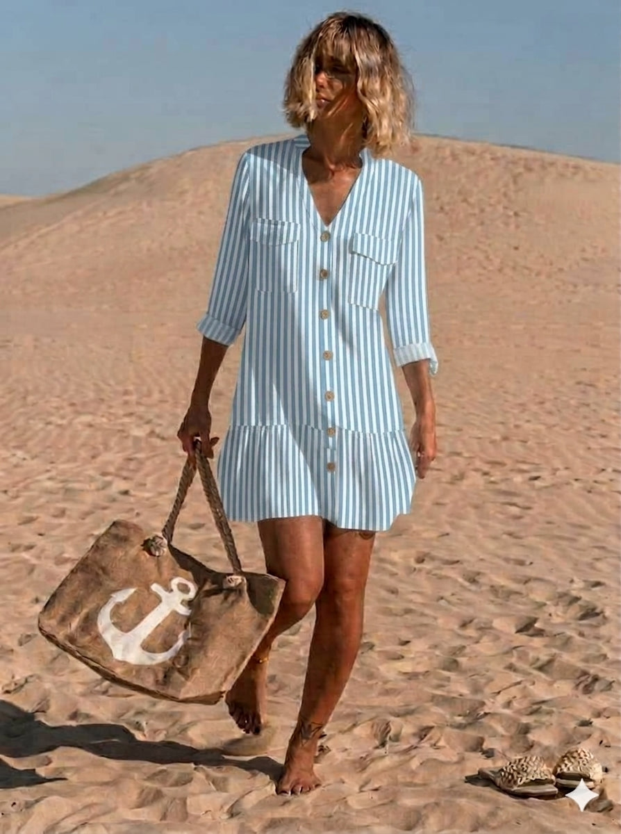 Camisero Erika / Rayas celeste y blanco