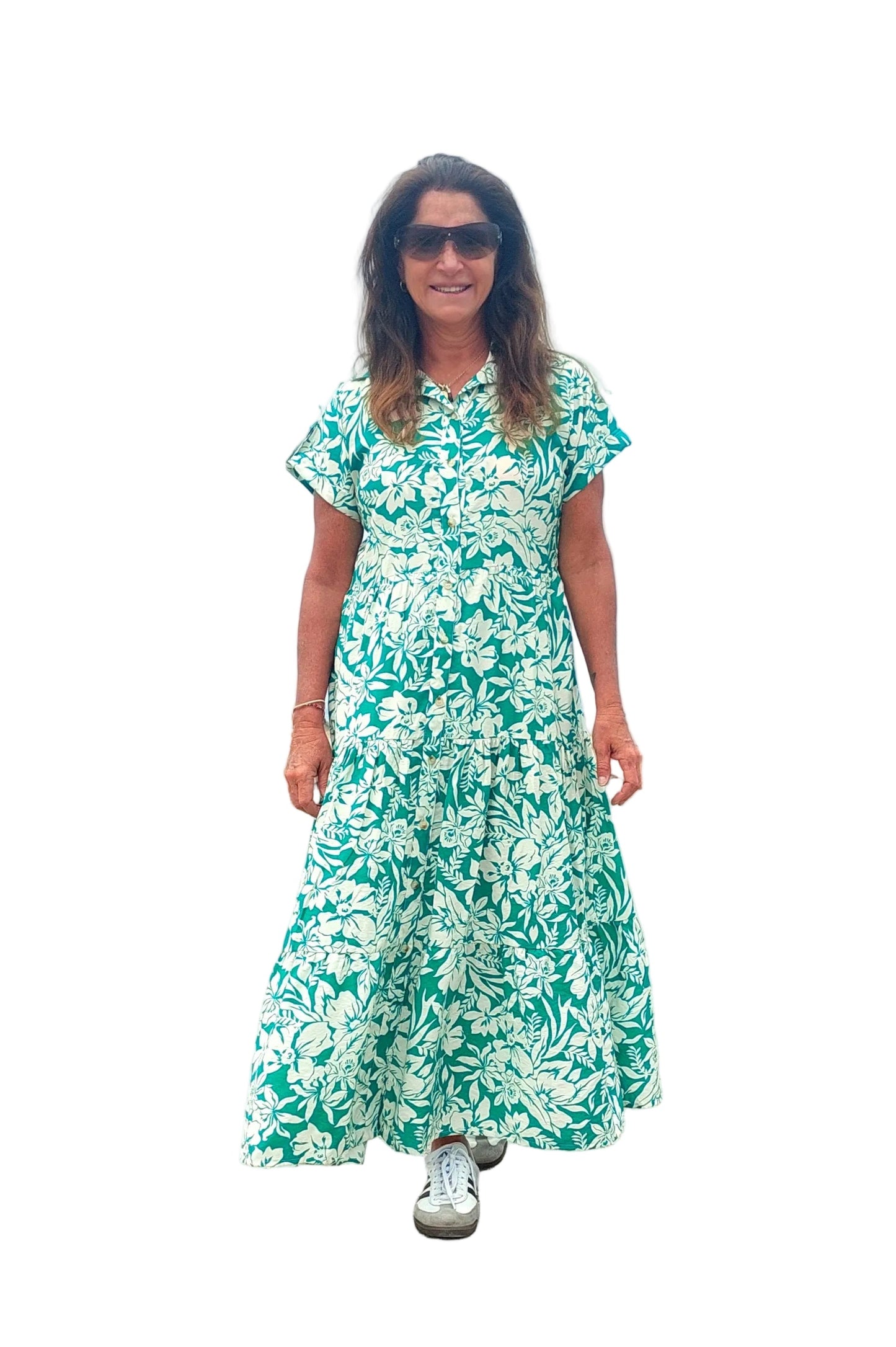 Vestido Isabella | Blanco con verde bali