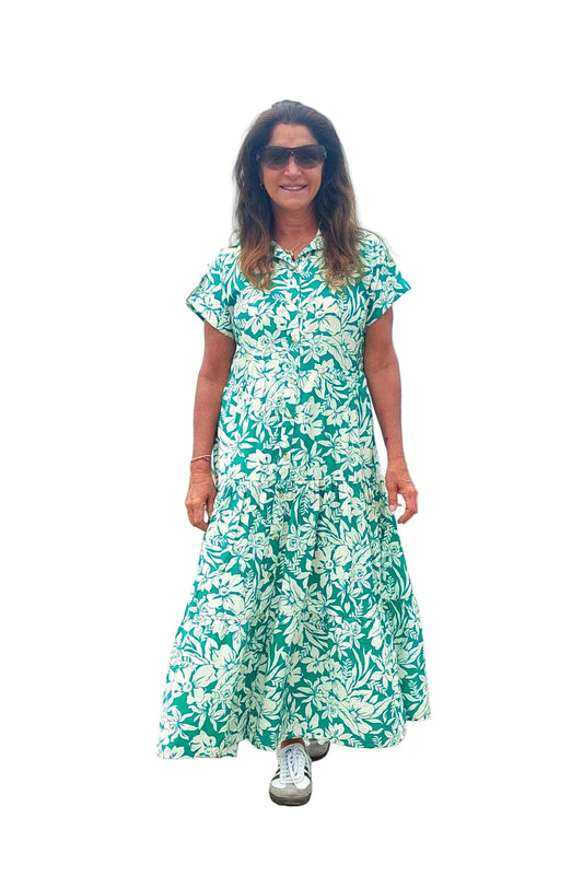 Vestido Isabella | Blanco con verde bali