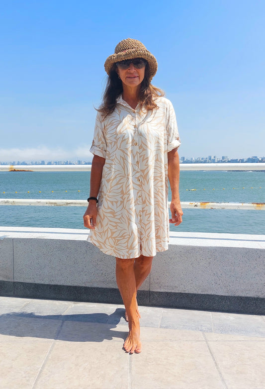 Camisero Mariel / beige flores blancas