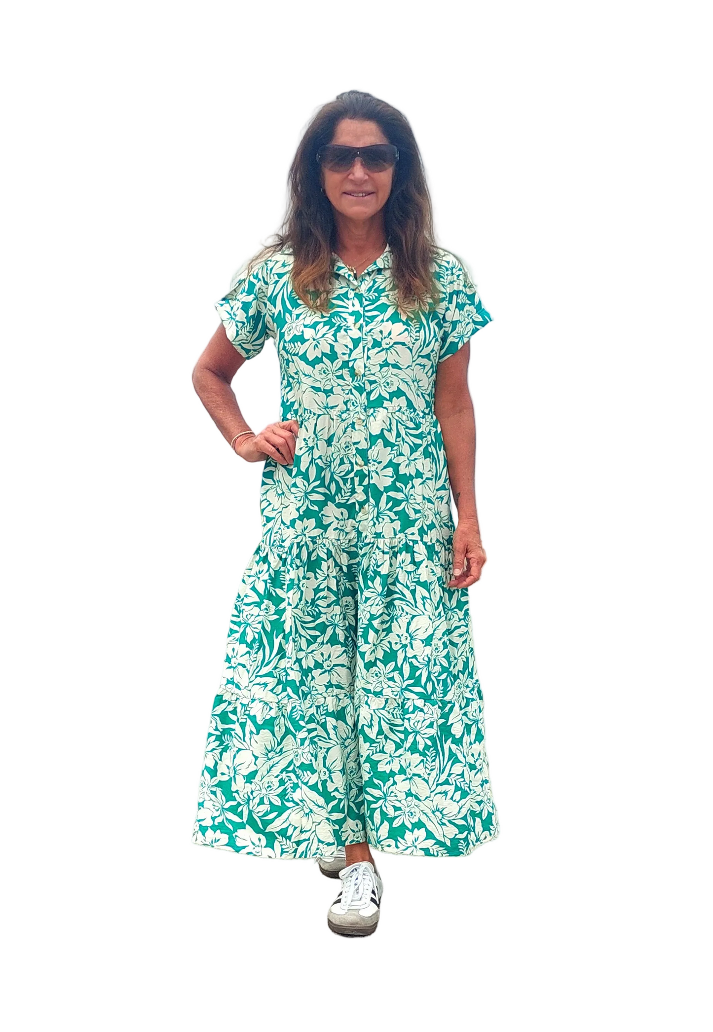 Vestido Isabella | Blanco con verde bali