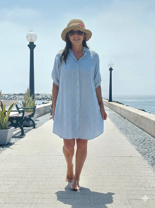Camisero Mariel / Rayas blanco y celeste